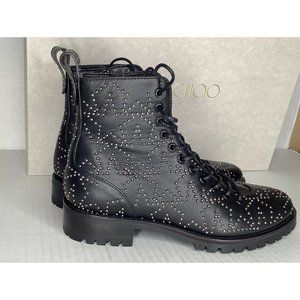 Jimmy Choo Cruz flat black/silver star leather boot EURO size 41